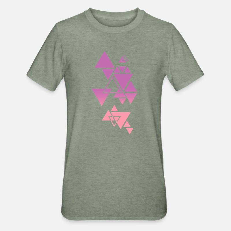 Gradient Triangle Pattern Pink - Unisex Polycotton T-Shirt - heather military green