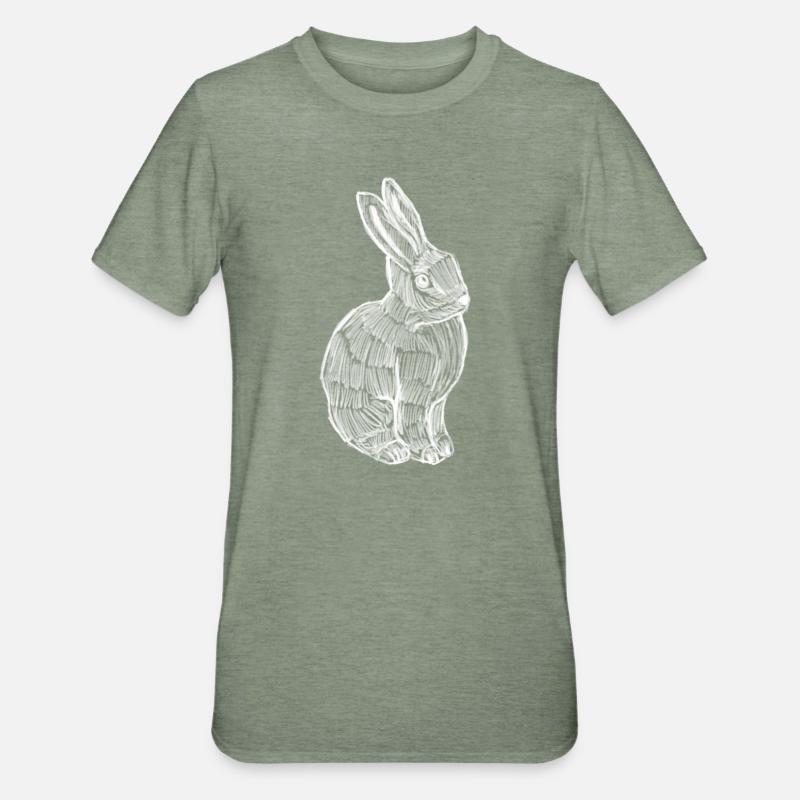 Rabbit Silhouette Spring Print - Unisex Polycotton T-Shirt - heather military green