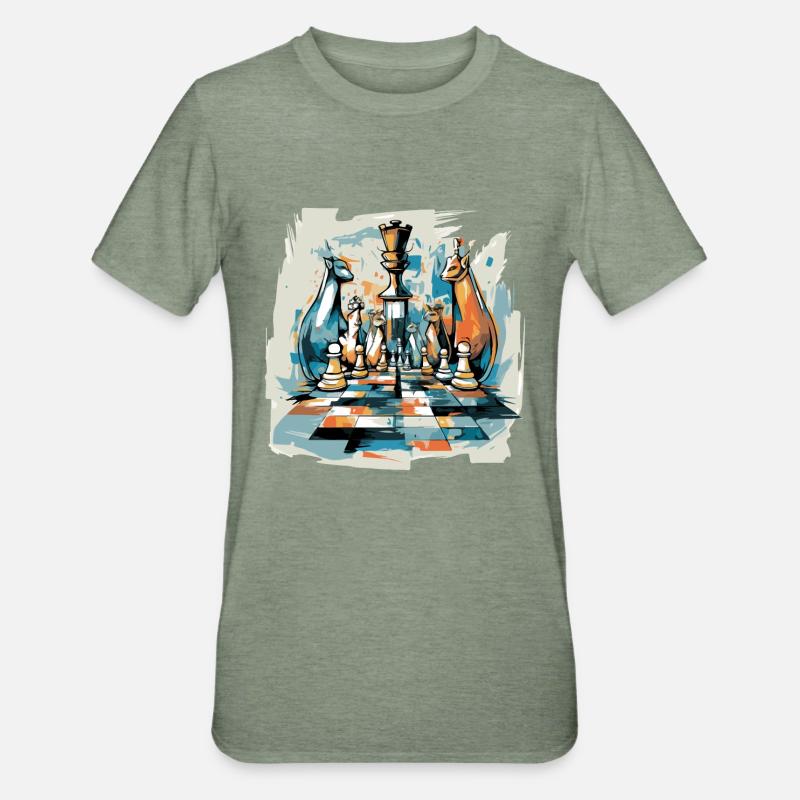 Chats et jeu d'échecs - T-shirt polycoton Unisexe - vert kaki chiné