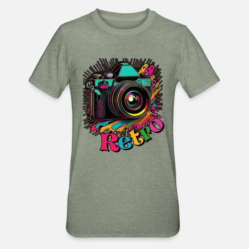 60's Retro Camera - Unisex Polycotton T-Shirt - heather military green