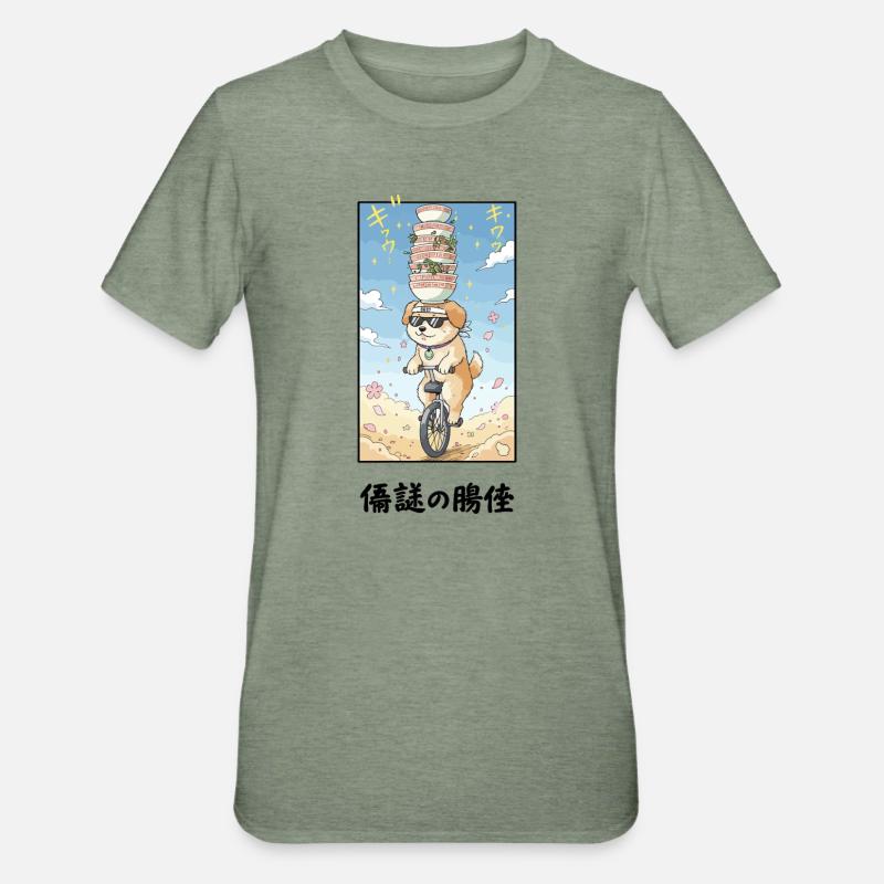 Noodle Stack Pup auf Einrad - Unisex Polycotton T-Shirt - Militärgrün meliert