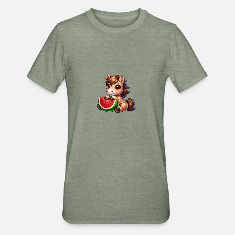 Fruité Cheval d’été Pastèque - T-shirt polycoton Unisexe - vert kaki chiné