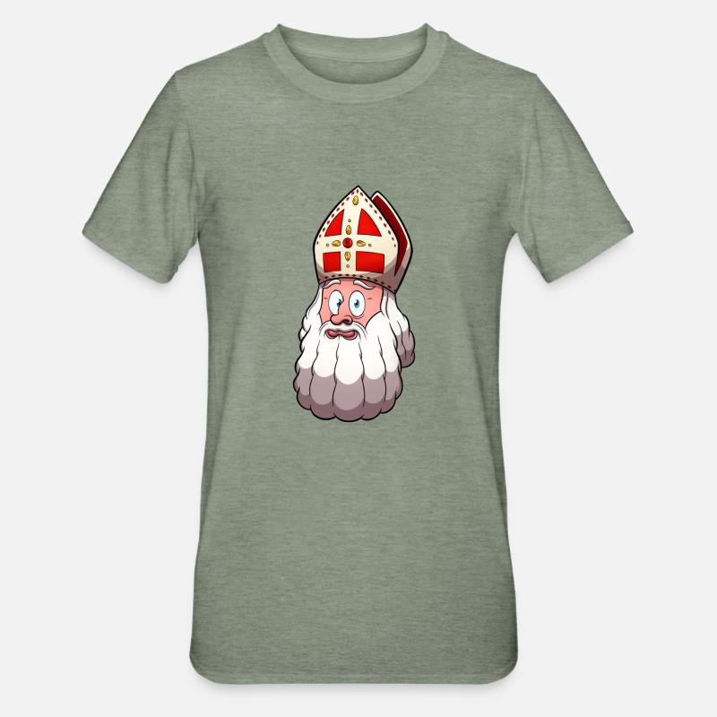 Visage de Saint Nicolas - T-shirt polycoton Unisexe - vert kaki chiné