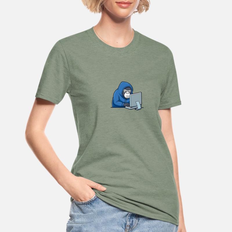 Mignon gorille hacker en sweat à capuche devant le PC T-shirt polycoton Unisexe