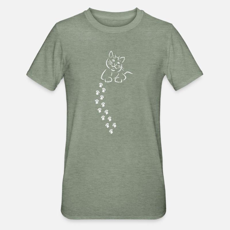 chat chat chat chat patte empreinte - T-shirt polycoton Unisexe - vert kaki chiné
