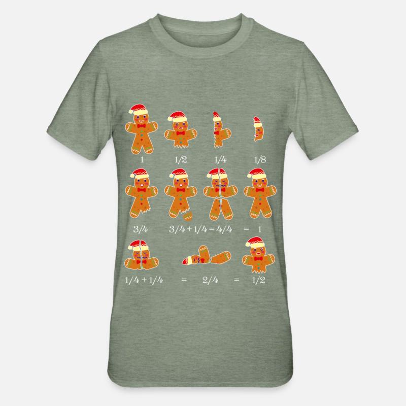 Gingerbread Man Breaks Math Nerd Noël Noël - T-shirt polycoton Unisexe - vert kaki chiné