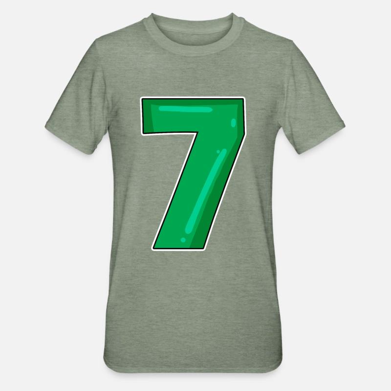 7 Numéro vert - T-shirt polycoton Unisexe - vert kaki chiné