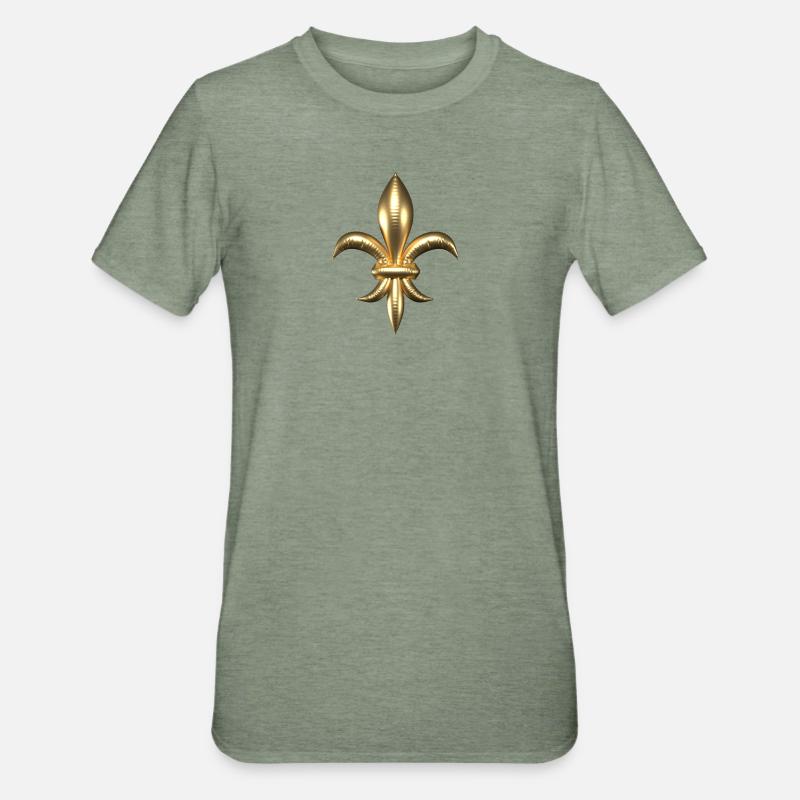 Fleur de Lys / Fleur de Lis à l’aspect or ballon - T-shirt polycoton Unisexe - vert kaki chiné