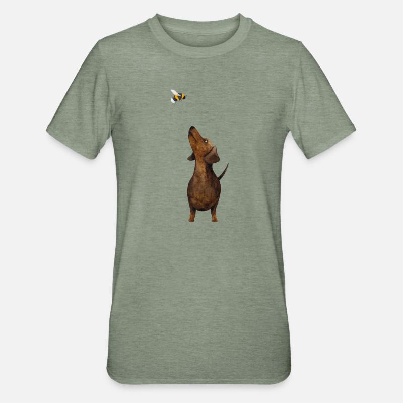 Teckel avec bourdon - le plus doux cadeau de teckel jamais ! - T-shirt polycoton Unisexe - vert kaki chiné