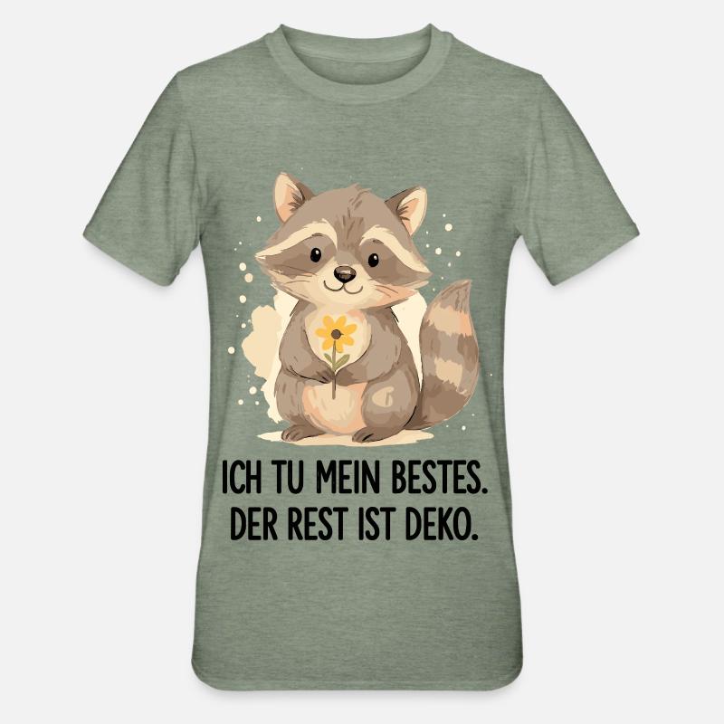 Raton laveur avec fleur – Doux - T-shirt polycoton Unisexe - vert kaki chiné