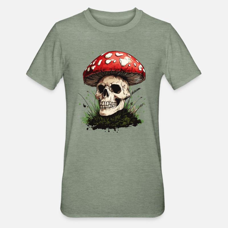 Toadstool Skull - Unisex Polycotton T-Shirt - heather military green