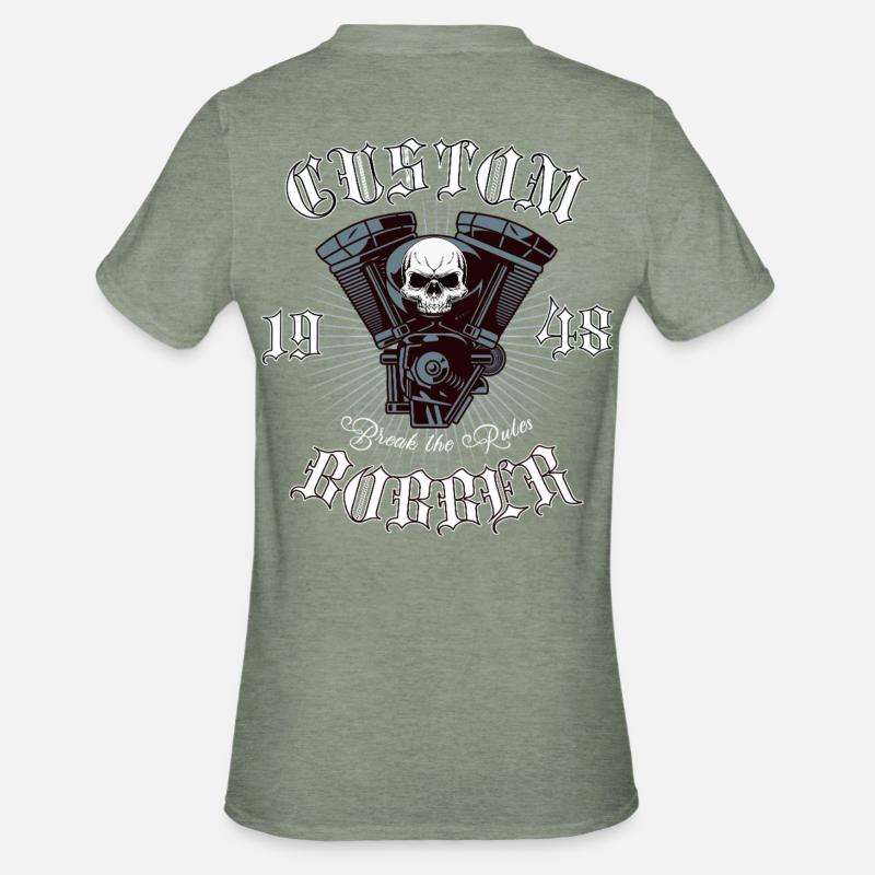 Bobber Chopper Motorcycle Design - Unisex Polycotton T-Shirt - heather military green