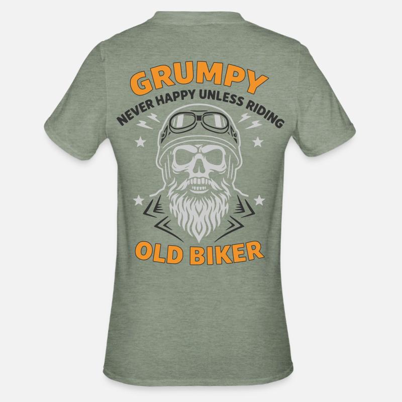Grumpy Old Biker Skull - T-shirt polycoton Unisexe - vert kaki chiné