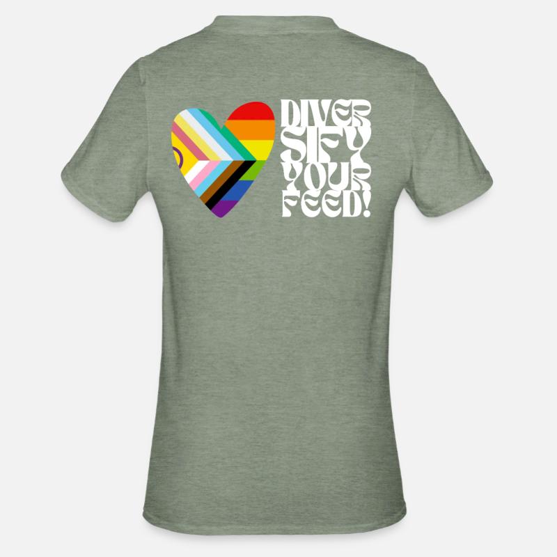 🌈♿ Diversify Your Feed–Progress Pride&Disability - Unisex Polycotton T-Shirt - heather military green