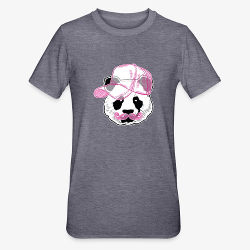 Panda - Pink - Cap - Mustache - Unisex Polycotton T-Shirt