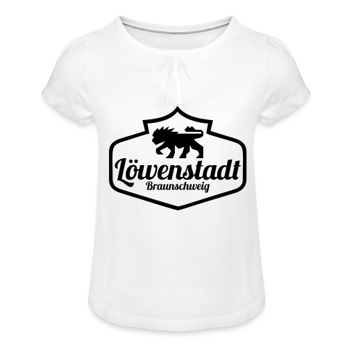Löwenstadt Design 1 schwarz - Mädchen-T-Shirt mit Raffungen