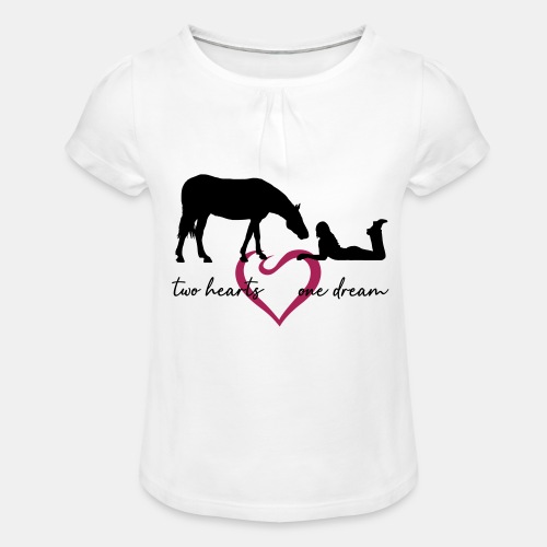 two hearts one dream liegendes Mädchen Pferd - Mädchen-T-Shirt mit Raffungen