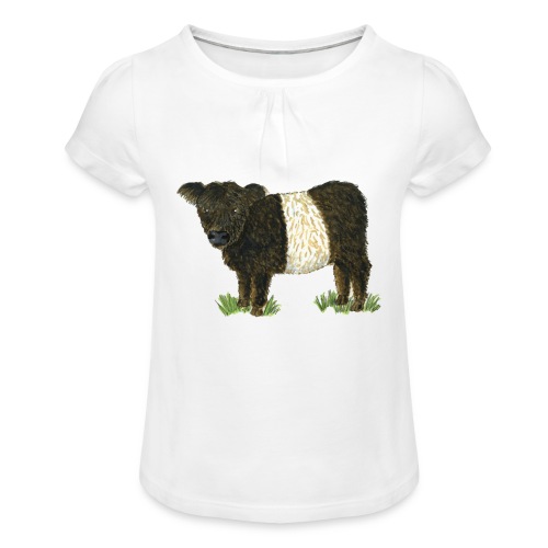 Beltie Belted Galloway Cow - Girl's T-Shirt with Ruffles