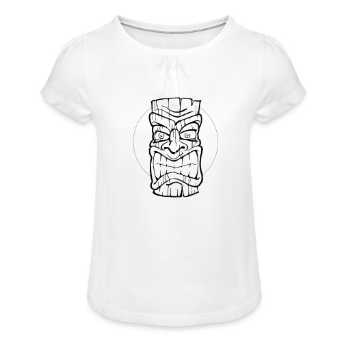 Tiki Maske Tiki Mask, Design von Mondwinkel - Mädchen-T-Shirt mit Raffungen