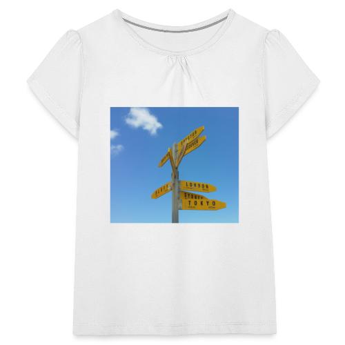 Wegweiser Cape Reinga Neuseeland Kiwi London Tokio - Mädchen-T-Shirt mit Raffungen