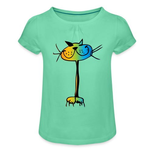 Katze - Mädchen-T-Shirt mit Raffungen