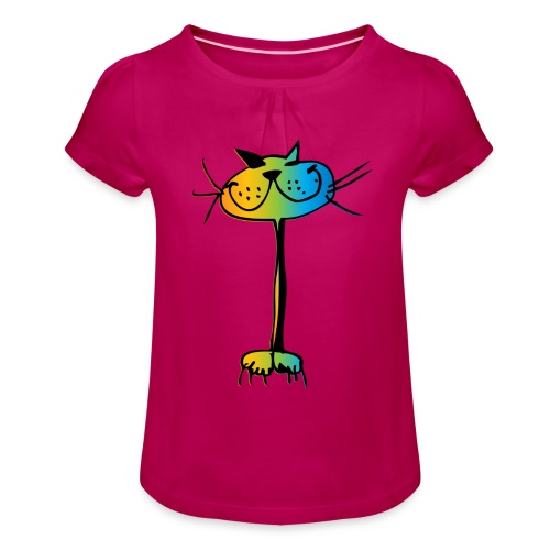 Katze - Mädchen-T-Shirt mit Raffungen