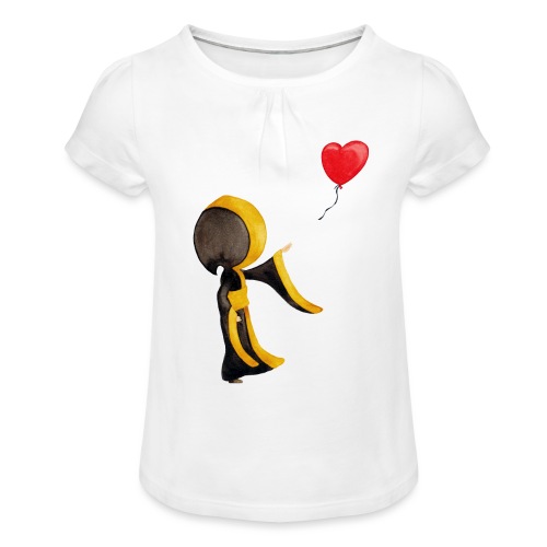 Münchner Kindl mit Luftballon in Herzform - Mädchen-T-Shirt mit Raffungen