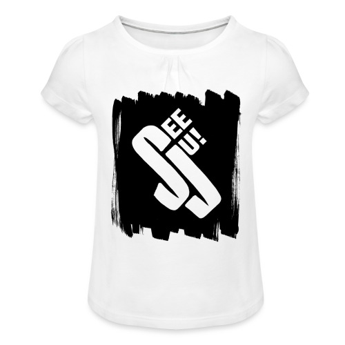 SeeJu 2 logo fleck 1farb schwarz - Mädchen-T-Shirt mit Raffungen