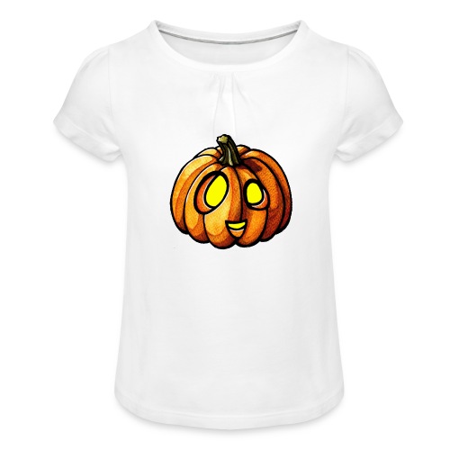 Pumpkin Halloween watercolor scribblesirii - T-shirt med rynkning flicka