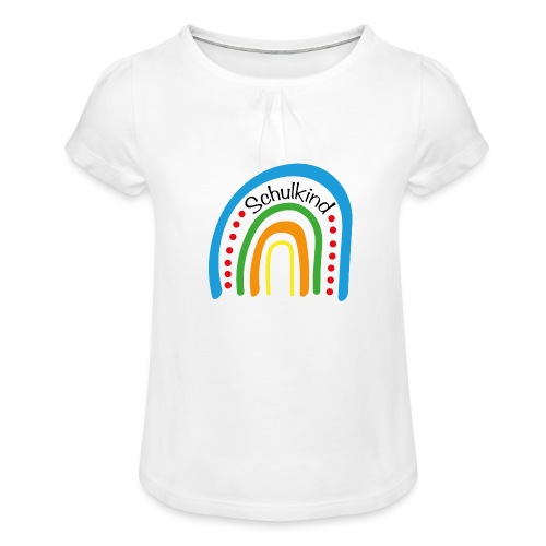 Schulkind Regenbogen blau - Mädchen-T-Shirt mit Raffungen