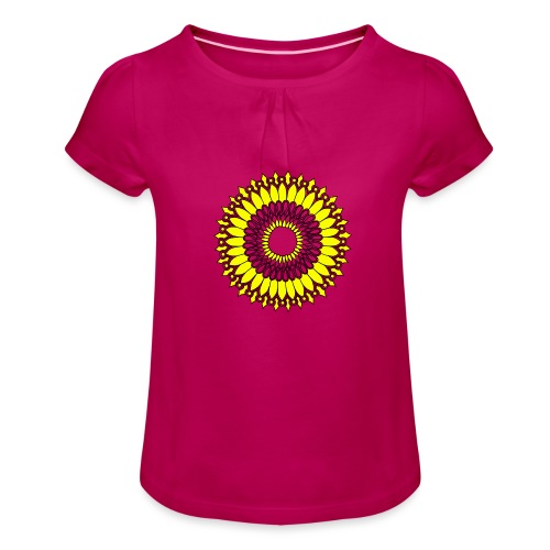 Yellow Sunflower Mandala - Girl's T-Shirt with Ruffles