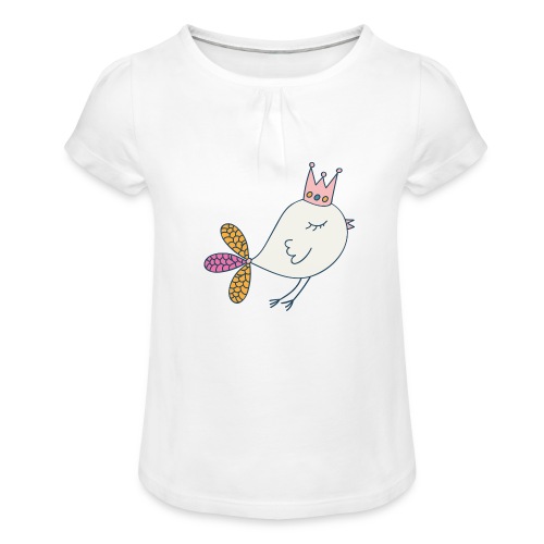 Lustiger kleiner Vogel - Mädchen-T-Shirt mit Raffungen