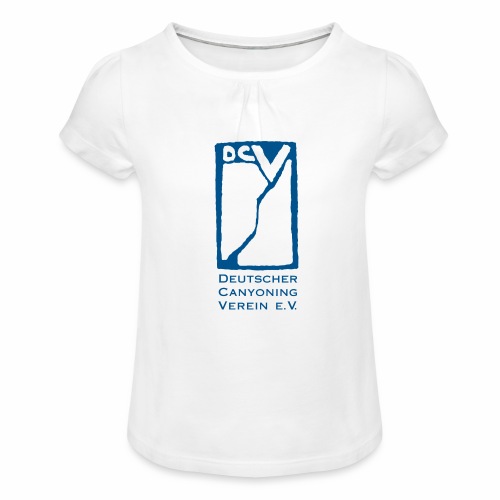 DCV T-Shirt Gründungslogo Blau und Schrift - Mädchen-T-Shirt mit Raffungen