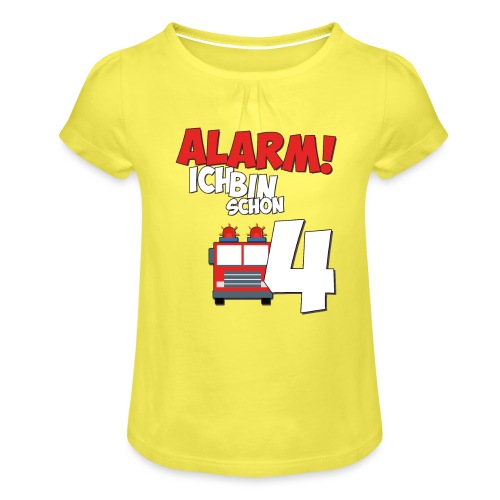Feuerwehrauto 4. Geburtstag Jungen 4 Jahre - Mädchen-T-Shirt mit Raffungen