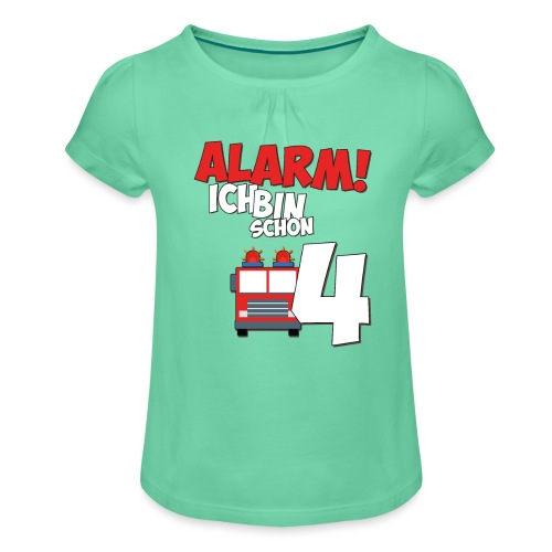 Feuerwehrauto 4. Geburtstag Jungen 4 Jahre - Mädchen-T-Shirt mit Raffungen