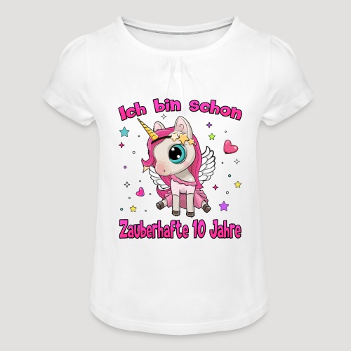 Mädchen Einhorn 10. Geburtstag Ich bin 10 Jahre - Mädchen-T-Shirt mit Raffungen