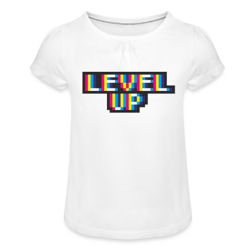 Pixelart No. 21 (Level Up) - bunt/colour - Mädchen-T-Shirt mit Raffungen