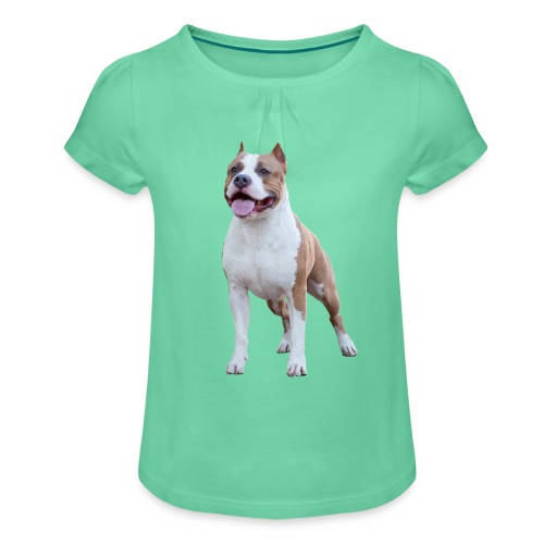 American Staffordshire Terrier - Mädchen-T-Shirt mit Raffungen