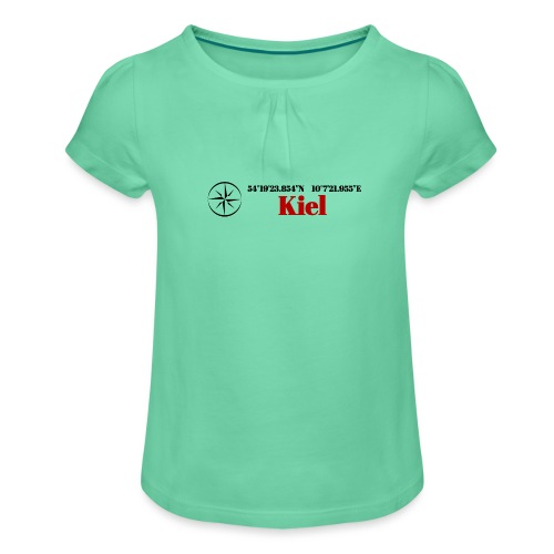 Koordinaten Kiel 2 - Mädchen-T-Shirt mit Raffungen
