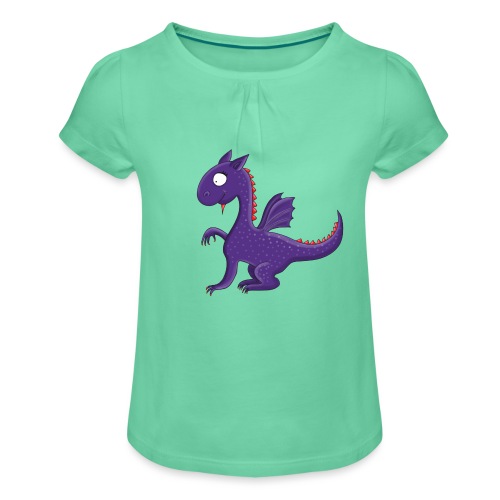 Violetter kleiner Drache mit Flügeln - Mädchen-T-Shirt mit Raffungen