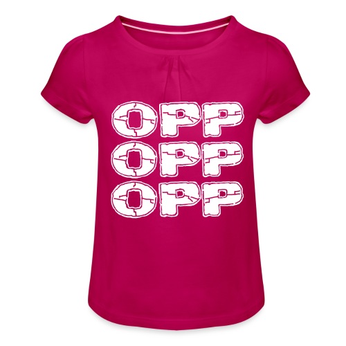 OPP Logo White - Tyttöjen t-paita, jossa rypytyksiä
