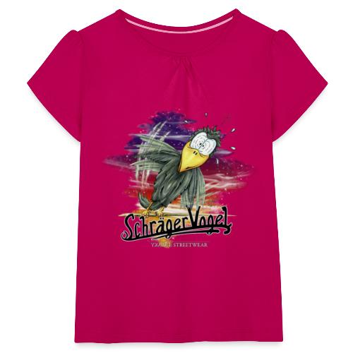 schräger Vogel - Mädchen-T-Shirt mit Raffungen