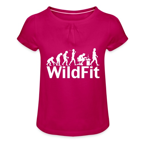 WildFit Logo Evolution Weiß - Mädchen-T-Shirt mit Raffungen