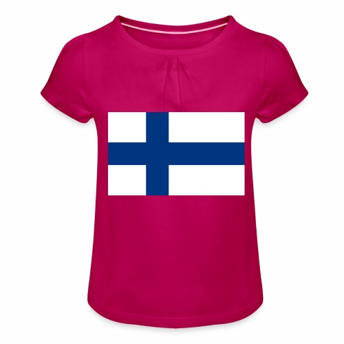 Suomenlippu - tuoteperhe - Tyttöjen t-paita, jossa rypytyksiä