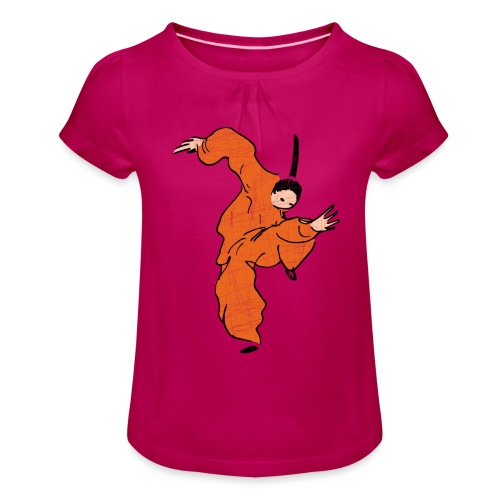 Kung Fu Comic Fighter / Vintage Look - Girl's T-Shirt with Ruffles