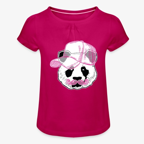 Panda - Pink - Cap - Mustache - Mädchen-T-Shirt mit Raffungen