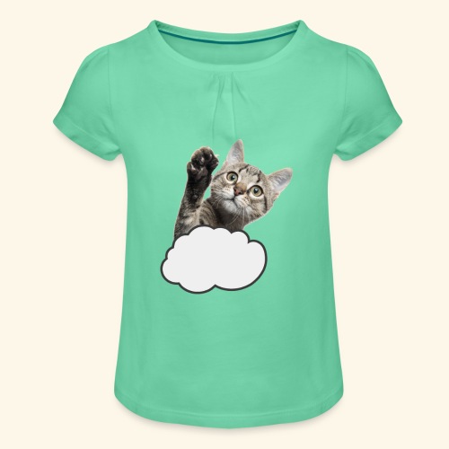 FLYING CAT - Mädchen-T-Shirt mit Raffungen