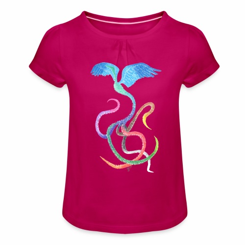 Gracious - Vogel-Regenbogen Himmel Tinte - Mädchen-T-Shirt mit Raffungen
