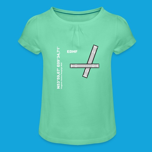 Flugplatz EDHF Design mit Namen und Koordinaten - Mädchen-T-Shirt mit Raffungen