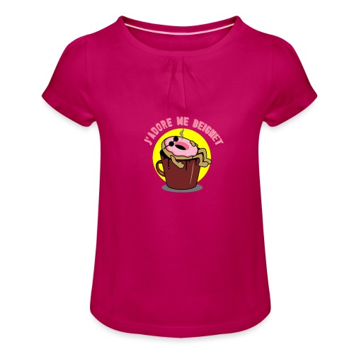 J'ADORE ME BEIGNET ! (café) - T-shirt à fronces au col Fille